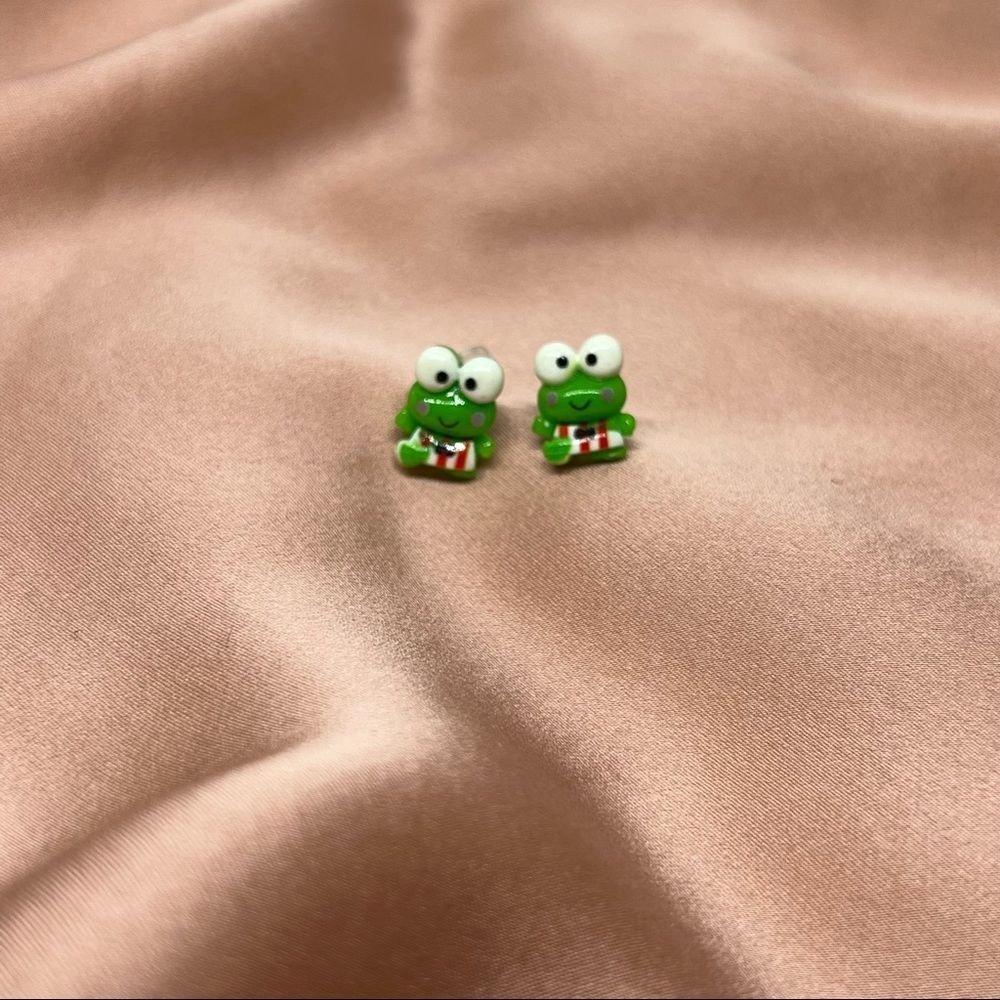 Frog Mini Earrings Ear Studs Earstuds Kawaii Manga Comic Animal Silver Post